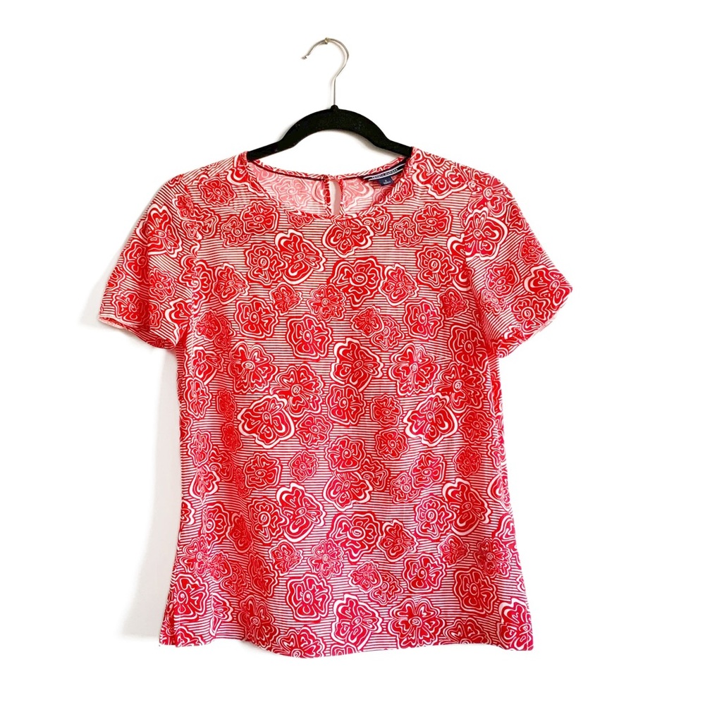Tommy Hilfiger Blouse Short Sleeve Red Floral Stripe